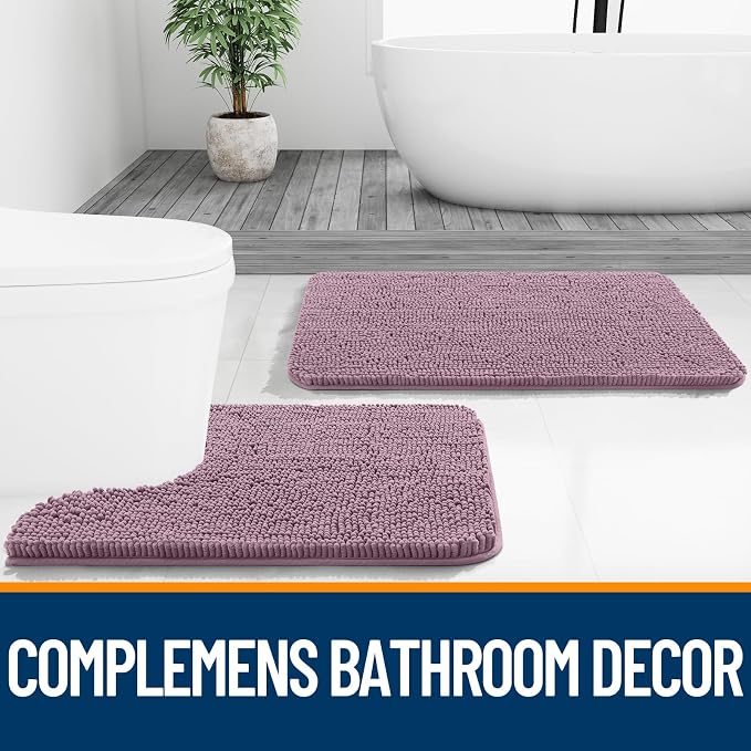 OLANLY Bathroom Runner Rugs 47x24, Soft Absorbent Chenille Bath Rugs, Rubber Backing Quick Dry, Machine Washable Long Bath Mats for Bathroom Floor, Tub and Shower, Home Decor Accessories, Deep Plum