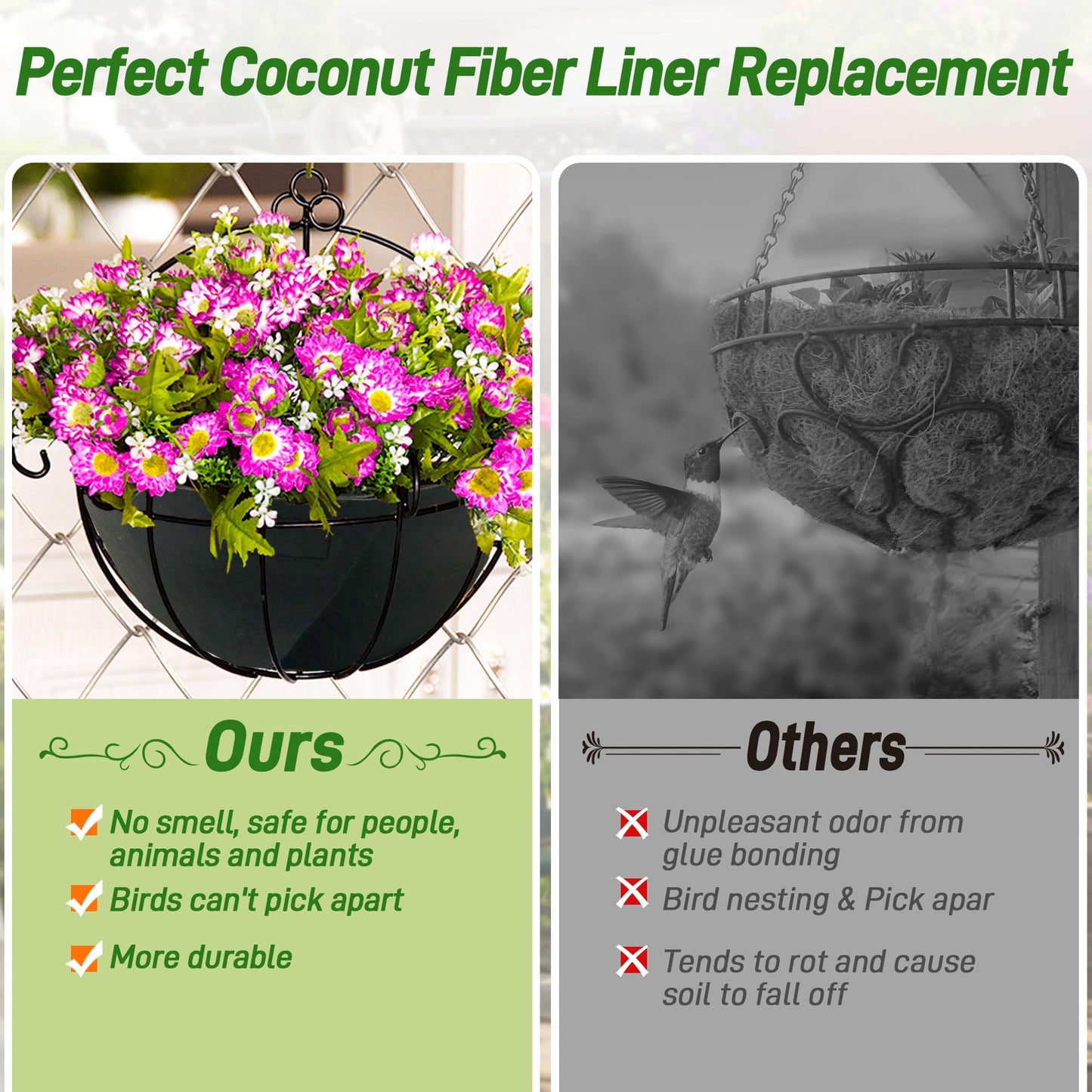 Sumloty 8 Pack 12 Inch Fabric Planter Basket Liner- Felt Flower Pot Liners Replacement Coco Fiber Liner for Hanging Basket Flowers Round Hanging Basket Liners Prevent Birds from Nesting
