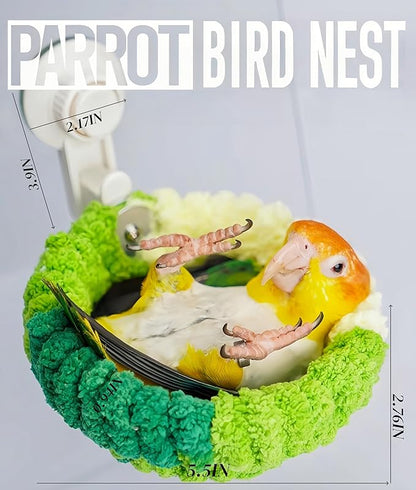 Warm Bird Nest Bed with Suction Cup Bird Snuggle Hut Breeding Bird House Plush Hanging Bird Bed for Parakeet, Conure, Budgie, Cockatiel, Lovebird, Finch, Hamster-Green