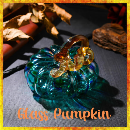 Arikyrist 5.1 x 4.1 Inch Hand-Blown Glass Pumpkin Dark Green Art Glass Pumpkin Figurine Paperweight Tabletop Decor for Fall Thanksgiving Halloween and Harvest