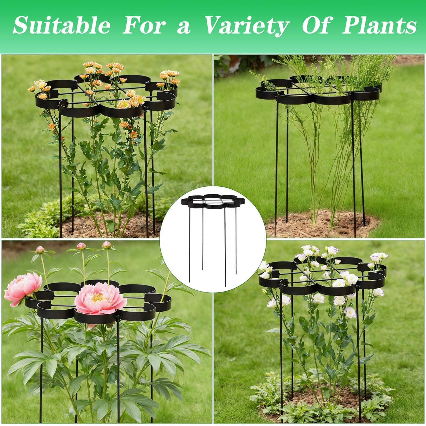 GOOOXIM 25" Peony Cages and Supports - Elegant Black Modern Flower Support Stakes for Peonies & Dahlias - Designed for Stability & Growth - Perfect for Gardens & Patios