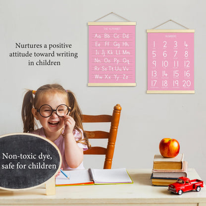 Numbers Alphabet Poster for Toddlers,Educational Wall Chart for Nursery Kids Learning, Homeschool & Playroom Decor and Bedroom for Wooden Hanger Frame Set of 2, 12x18 Inch - A04