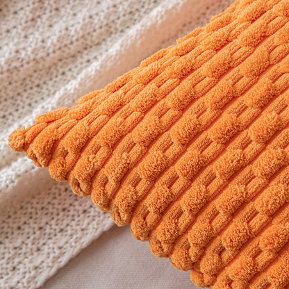 MIULEE Orange Throw Pillow Covers Soft Corduroy Decorative Set of 2 Boho Striped Pillow Covers Pillowcases Farmhouse Home Decor for Halloween Couch Bed Sofa Living Room 20x20 Inch