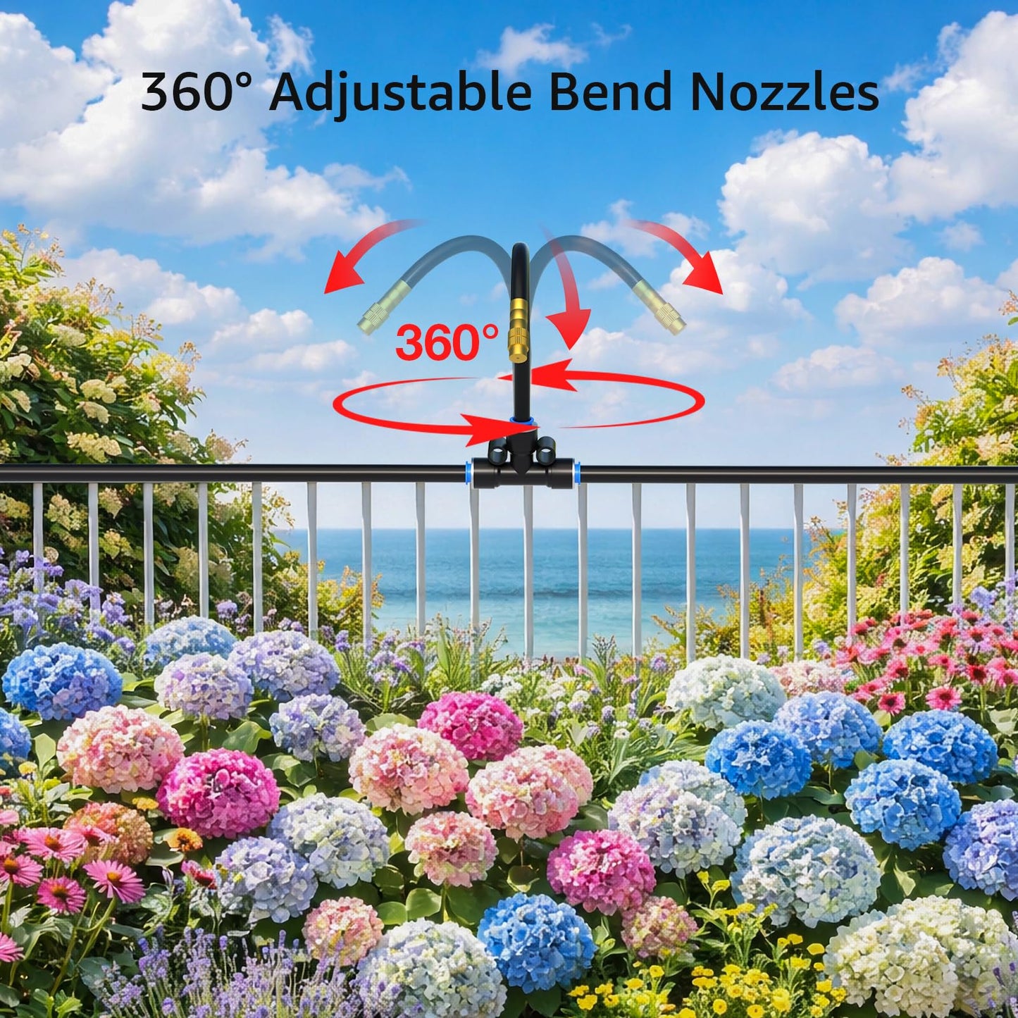 Bluepro Drip Irrigation System 200FT 1/4", 2026-Upgrade Garden Sprinkler Kit with 32PCS 360° Adjustable Copper Nozzles, Automatic Misting Watering System for Raised Beds, Greenhouse, Lawn, Patio, Yard