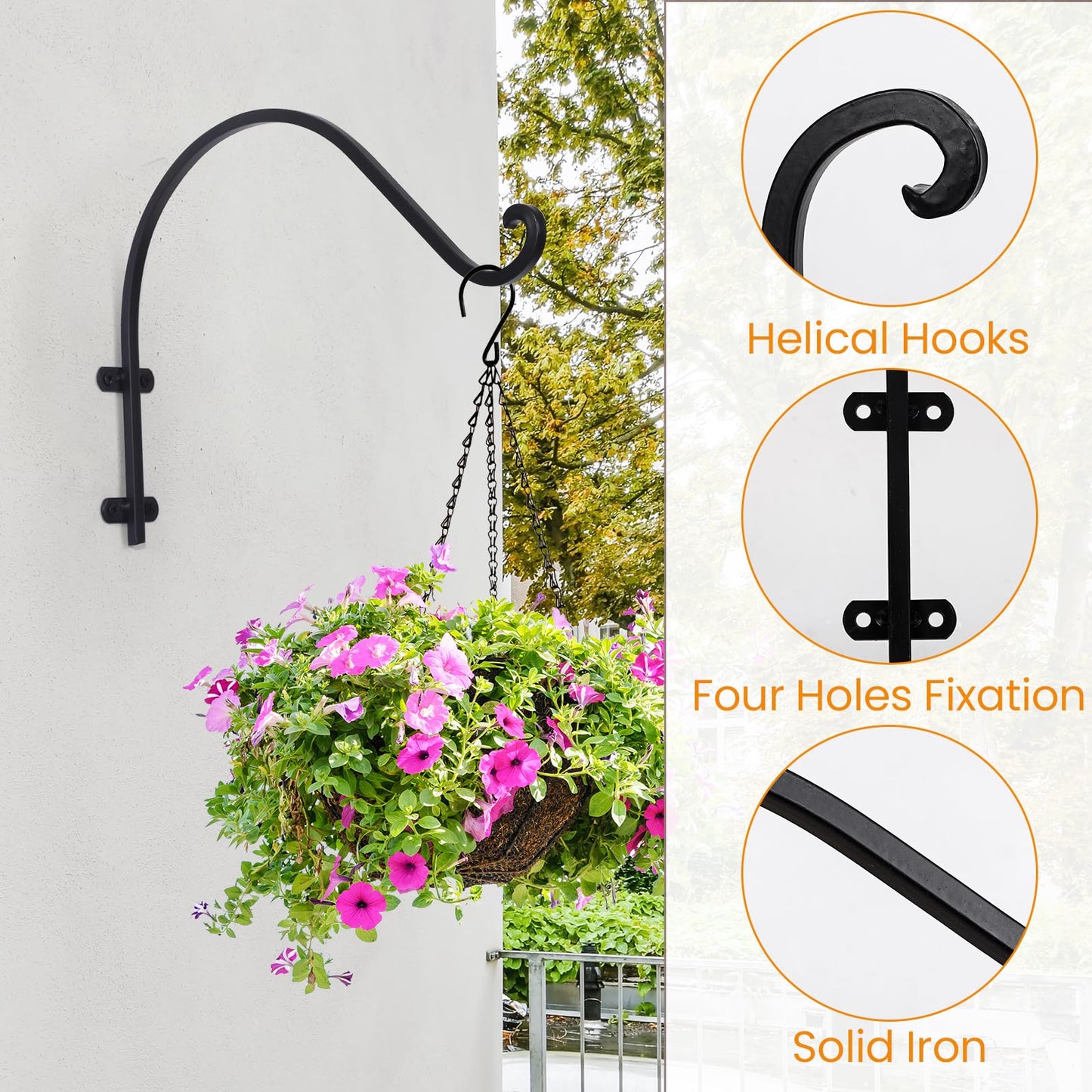4 Pack Plant Hangers Outdoor, 16 Inch Hanging Basket for Plants Outdoor Brackets, Heavy Duty Plant Hanger Bracket with 80lbs Weight Capacity for Hanging Baskets,Bird Feeders,Lanterns and Wind Chimes