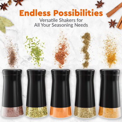 HOME EC Original Salt and Pepper Shakers Set with Adjustable Pour Holes - Black Salt Shaker and Pepper Shaker - Farmhouse Spice dispenser for salts, Ground peppercorn and spices