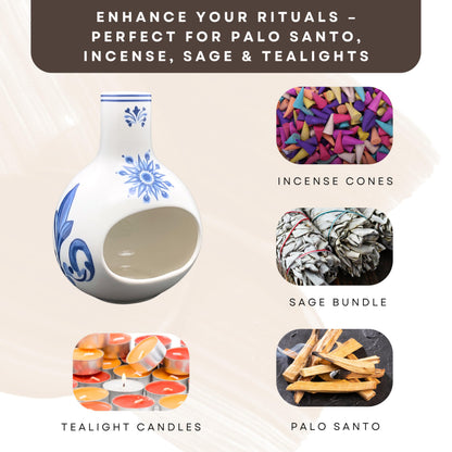 Ceramic Incense Holder – Palo Santo Burner for Sticks, Cones & More – Ash Catcher for Meditation, Altar, and Home Decor (Crystalhush)