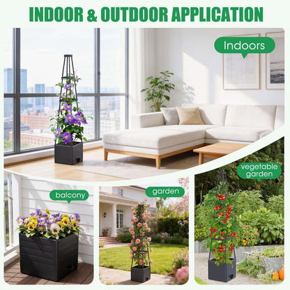 MQHUAYU 4 Pack Raised Garden Bed Planter Box with Trellis, 57" Self-Watering Tomato Cage Planters for Climbing Plants Vegetable Vine Flowers Outdoor & Indoor (57x9.8x9.8IN)
