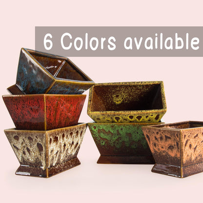 ARTKETTY Succulent Pots - 7 Inch Large Plant Pot with Drainage, Shallow Ceramic Succulent Planters for Indoor Outdoor Plants, Modern Cactus Bonsai Plant Container Decorative Home Office