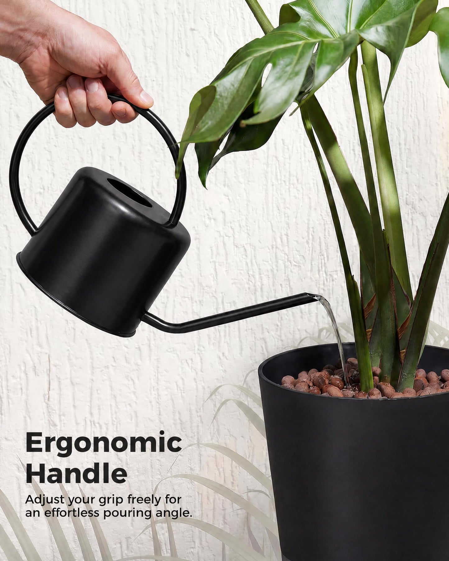 Bamworld Metal Watering Can Indoor Plants 1L 33oz Black Stainless Steel Watering Can with Long Spout for House Potted Plants Succulents Bonsai Garden Flowers