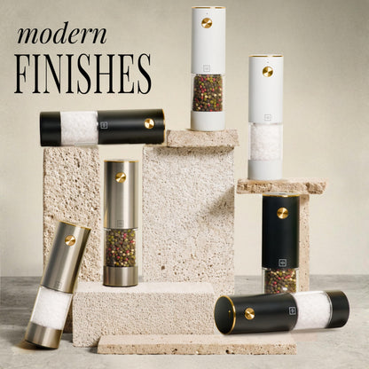 Electric Salt and Pepper Grinder Set Rechargeable – Black and Gold Salt and Pepper Shakers with USB-C Charging, Adjustable Grind, LED Light, One Touch Control, Stainless Steel Body