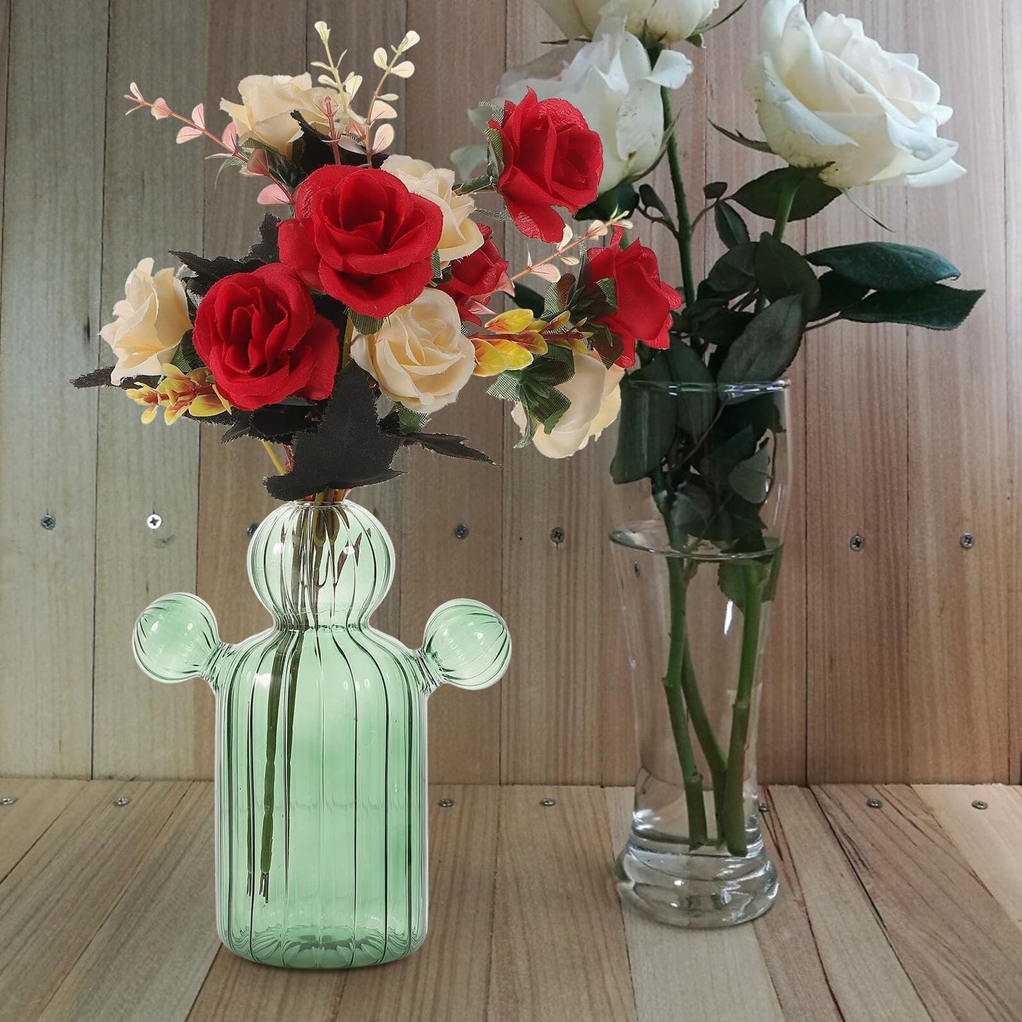 SUPVOX Cactus Shaped Glass Vase Green Tabletop Hydroponic Terrarium Jar Decorative Home Décor Ornament for Succulent Plants