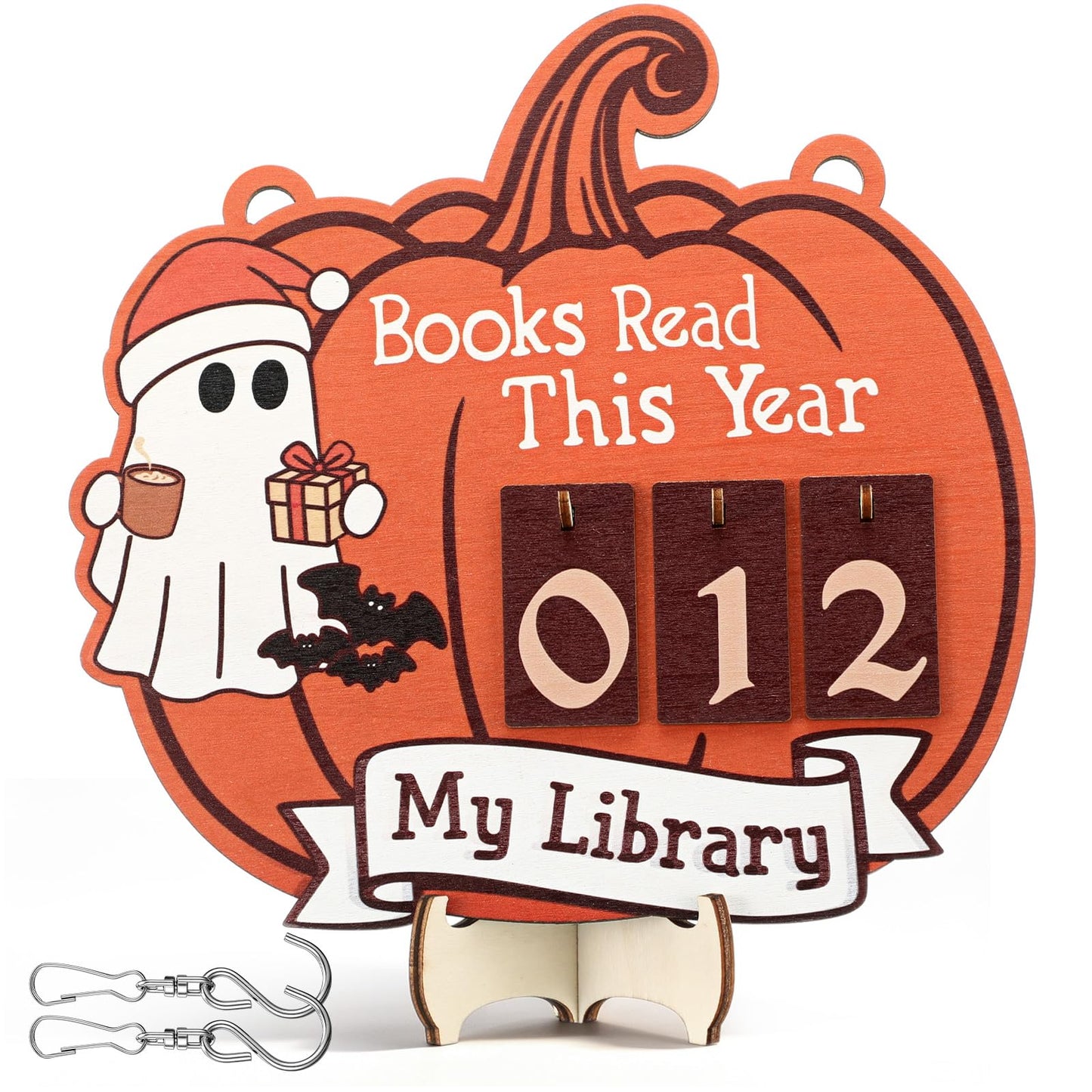 Sabary Pumpkin Books Read This Year Counter Cute Ghost Reading Book Sign Adopt a Ghost Reading Tracker Sign for Bookshelf Decor Halloween Gifts for Book Lovers Bookshelf Decor Wall Art