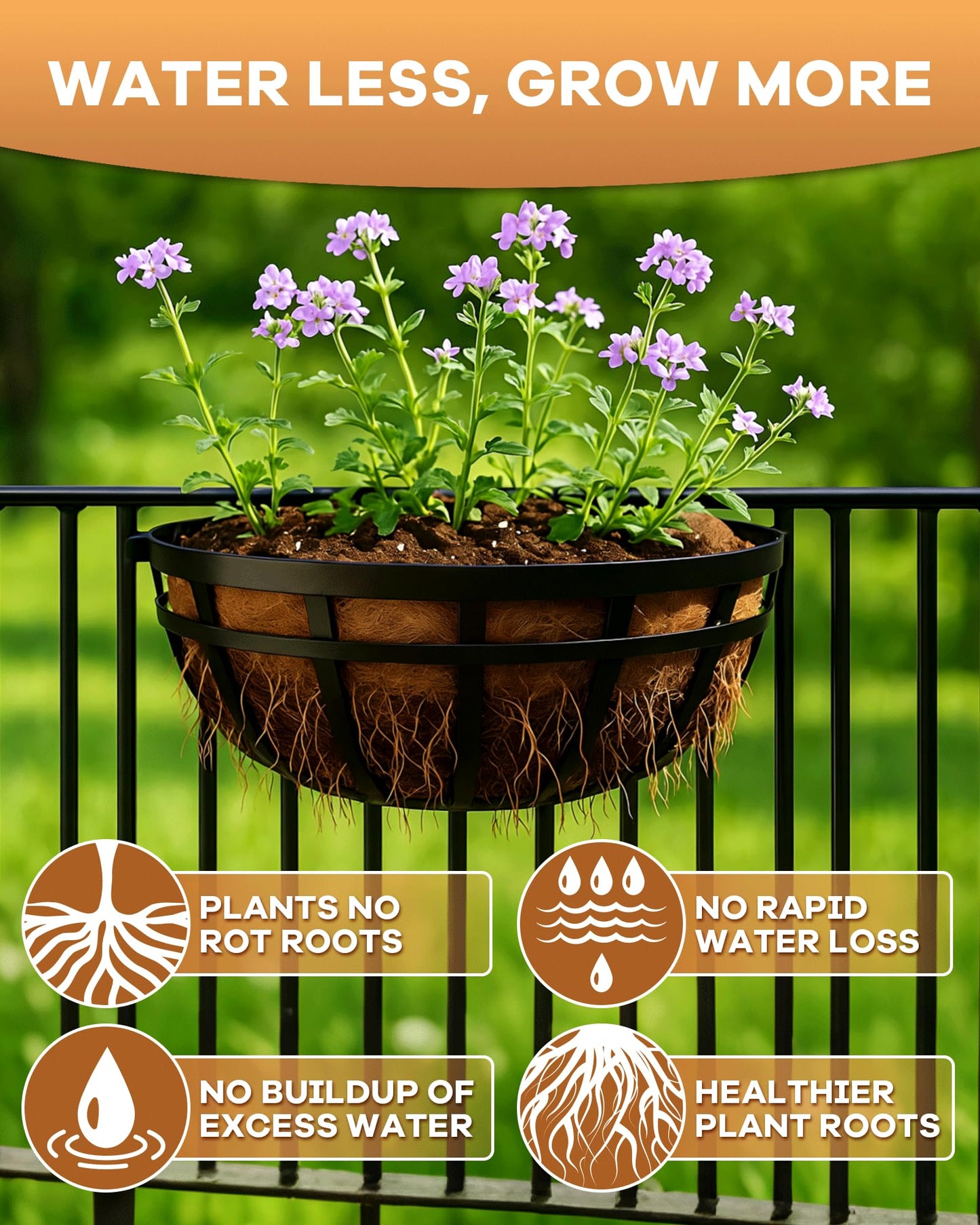 gardmate Coco Liners for Planters - Pre-Formed Coco Fiber for Plants Groove Design Hanging Basket Liners, Handmade Natural Coconut Fiber Pot Liners for Wire Baskets & Window Boxes (3)
