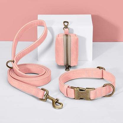 Didog Soft PU Leather Dog Collar, Stylish Quick Released Dog Collar for Large Dogs, Easy Clean Adjustable Pet Collar for Daily Walking, Pink, L Fit 16-22" Neck