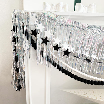 Black Felt Star Garland – 2 Banners (12 Feet Total!) Prestrung New Years Star Banner for New Years Eve Party, Goth Christmas, or Halloween Decor. No DIY! Black Party Decorations