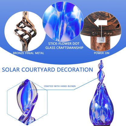 Naboher Solar Garden Lights Outdoor, Decorative LED Flame Garden Stakes, Hand Blown Glass and Outdoor Waterproof Glass Stakes (Dark Blue)