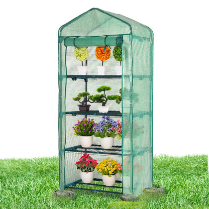 Idzo Mini Greenhouse for Indoor Outdoor, Small Plastic Plant Green House 4-Tier Rack Stand Portable Greenhouses with Durable PE Cover for Seedling