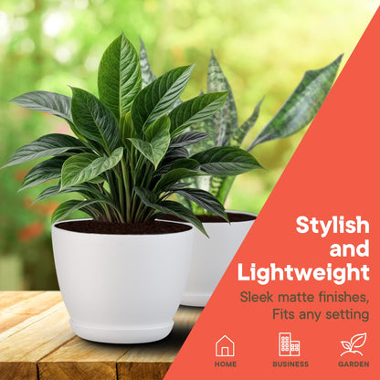 Campior Plastic Plant Pots with Drainage - Home Decor Flower Pot, Stackable Design for Indoor & Outdoor Use, Lightweight and Sturdy, Space-Saving, (7”, 6.6”, 6”, 5.3”, 4.8” Inches), Pack of 20, White