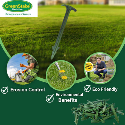 Pack of 50 - GreenStake 4-Inch Biodegradable Garden Stakes, Superior Holding Power - Eco-Friendly Garden Support Pegs & Fabric Pins for Membrane, Netting, Turf, Landscaping and Gardening