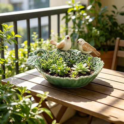 Qaoliffa Bird-Shaped Garden Planter - Fun Flower & Succulent Pot for Indoor Outdoor Use - Also Perfect as Jewelry Tray, Snack or Fruit Dish (Green)