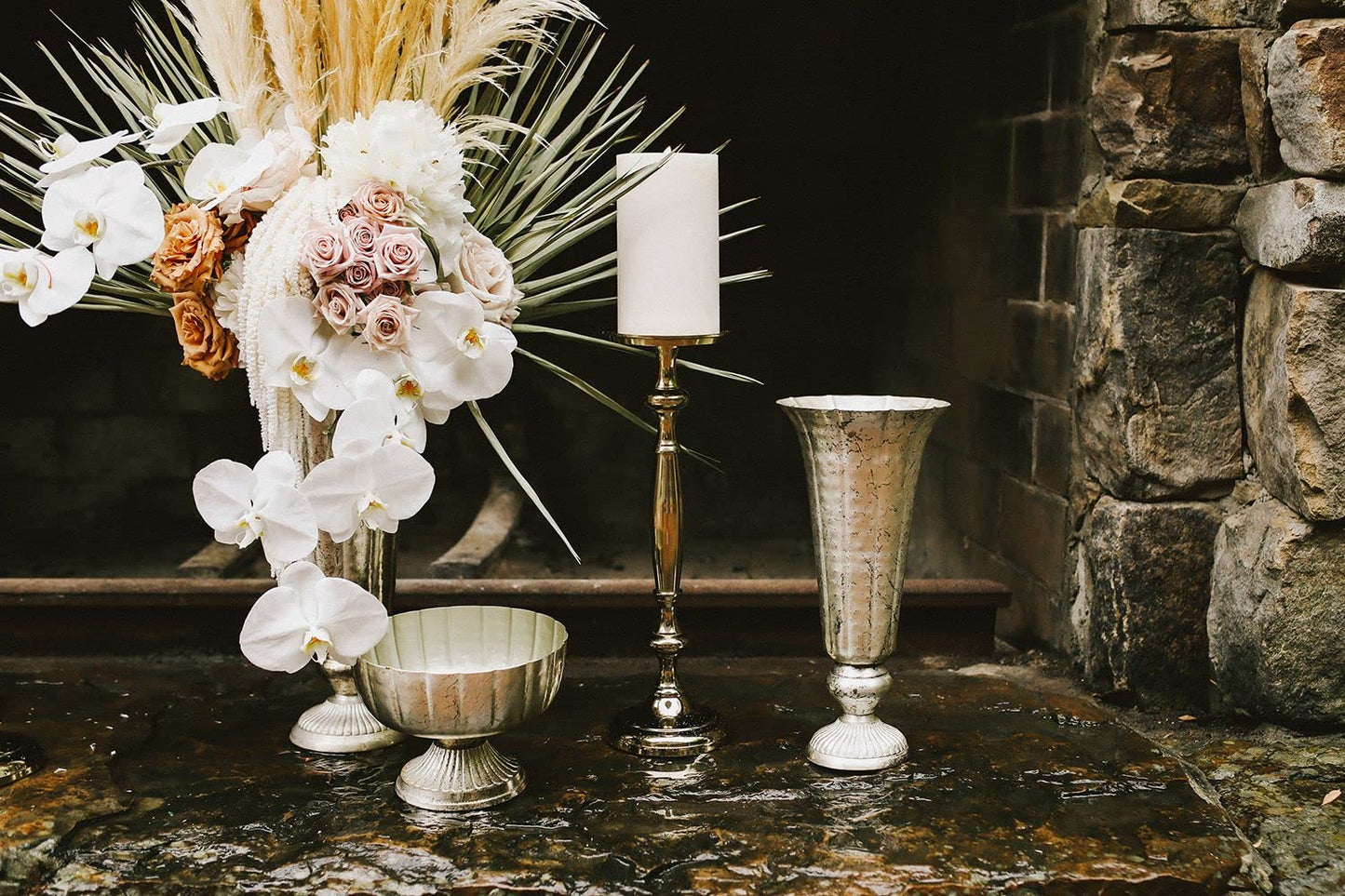 Distressed Champagne Metal Compote Bowl | Lita Metal Vase | Indoor and Outdoor Decoration for Any Event (7.75"x 5.75") (72010.61)
