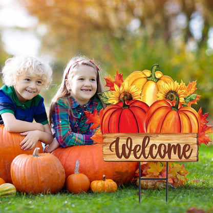 JarThenaAMCS Fall Yard Sign Autumn Pumpkin Metal Garden Stake Seasonal Welcome Lawn Sign for Thanksgiving Harvest Outdoor Patio Walkway Decoration