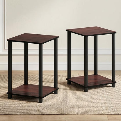 Furinno Turn-N-Tube Night Stand Set of 2, 2-Tier Nightstand, Dark Cherry | Stackable, Open Shelf, Toolless Bedside Table, Side Table, End Table for Living Room, Bedroom