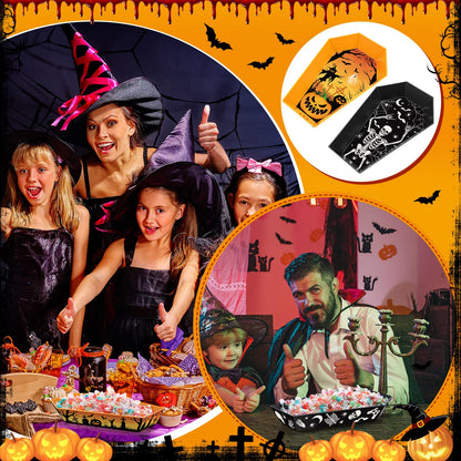 Wiwiqing 4 Pcs Halloween Candy Bowls Plastic Coffin Shaped Serving Tray Spooky Halloween Trick or Treat Candy Platter Dish for Birthday Party Food Storage Charcuterie Board Serving Supplies