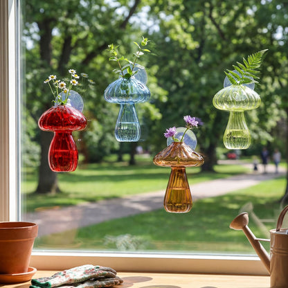 LemonRoad 8 Pcs Mushroom Window Propagation Stations with Suction Cups Cute Glass Wall Hanging Planter Holder Flower Vases Hydroponic Bud Terrarium Jar for Indoor Window Living Room Home Office Decor