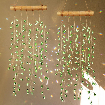 Suncalla 2 Pcs Crystal Suncatchers for Window Boho Decor Hanging Sun Catcher Making Rainbow Green Plants Artificial Crystal Prisms Wind Chime with Chain for Garden Home Wedding Ornament Gift