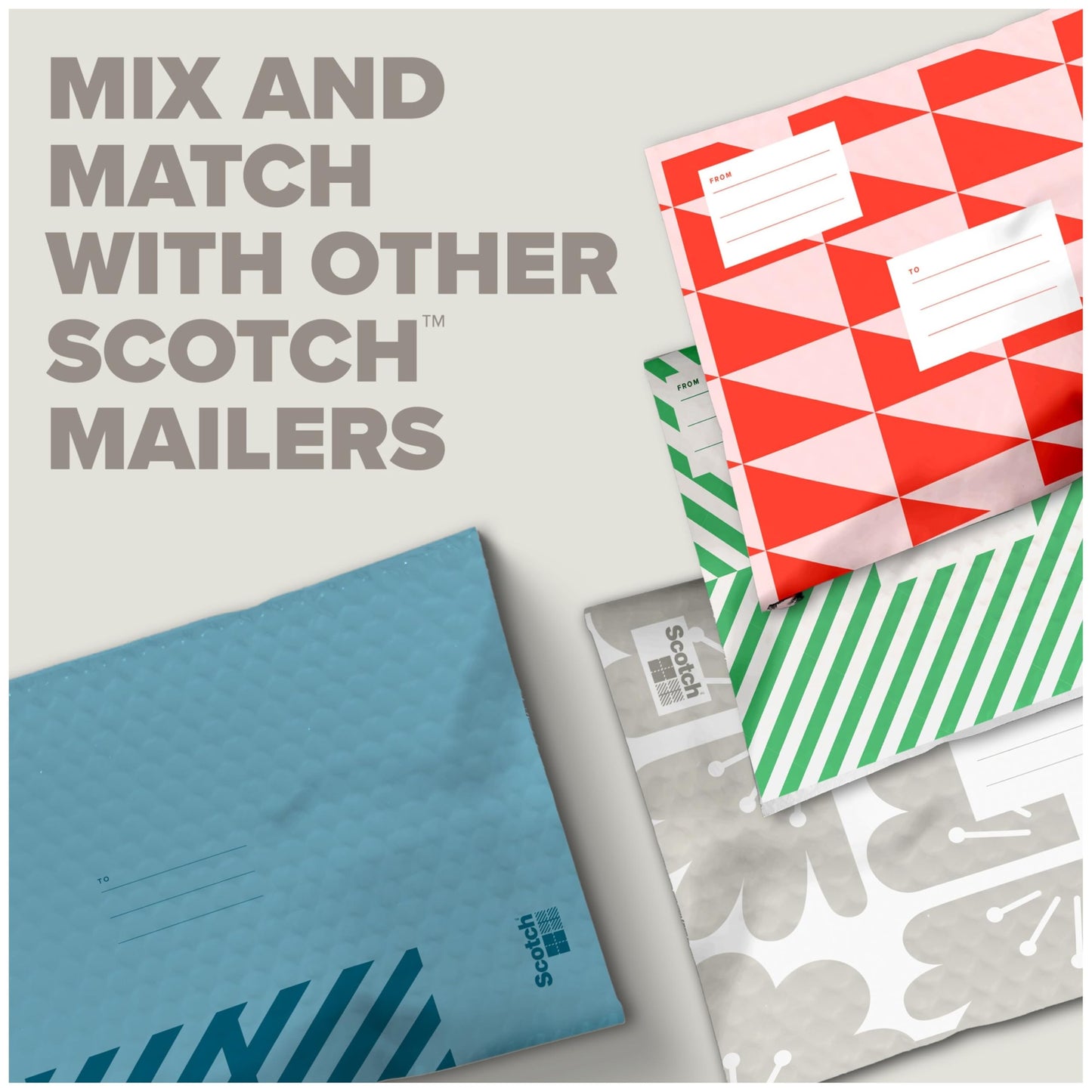 Scotch Poly Bubble Mailers, Assorted Taupe Designs, Size 5 Large, 10.5 in x 15 in, 12 Mailers