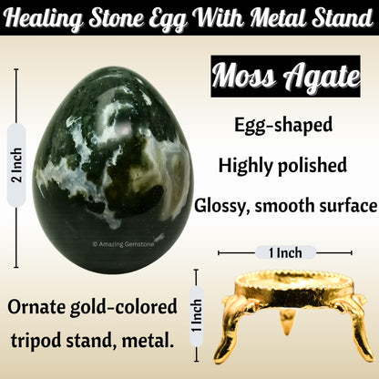 Amazing Gemstone Moss Agate Crystal Yoni Egg, 2 Inches - Premium Crystals and Healing Stones Yoni Egg for Pelvic Floor Health, Natural Healing Crystal Eggs for Meditation and Stress Relief