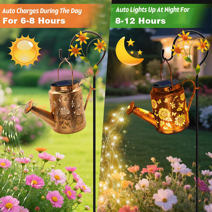 VOOKRY 2 Pack Sunflower Metal Solar Watering Can Lights, Solar Lights Outdoor Waterproof, Gifts for Women Mom Grandma Birthday, Hanging Lanterns Decorative Garden Decor for Outside Yard Patio Lawn