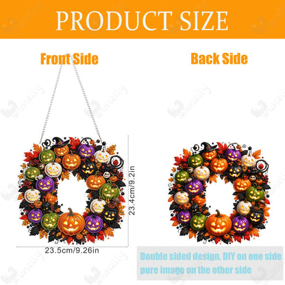 Yunzlly DIY Hanging Halloween Diamond Art Pendant Kit, Special Crystal Pumpkin Diamonds Painting Ornament Kit for Adults Acrylic Board Gem Painting Kit (Pumpkin Wreath)