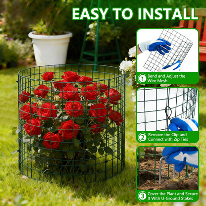 6 Pack Plant Protectors from Animals, 12''x12'' Metal Plant Cages for Outdoor Plants, Garden Plant Protector with Stakes & Zip Ties, Keep Rabbits Squirrels Out, Plant Cage for Flowers Vegetables