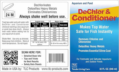 TLC Products, DeChlor & Conditioner, Aquarium Water Treatment, for Freshwater and Saltwater, 32 fl oz