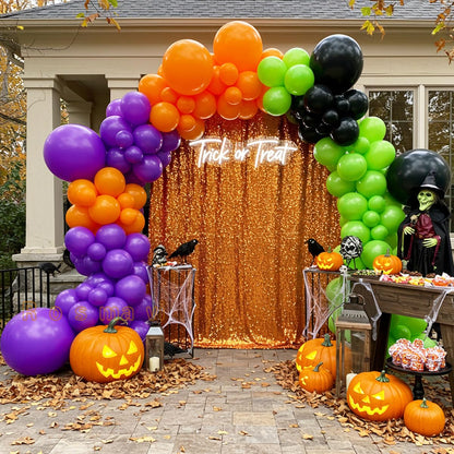 Halloween Balloon Arch Kit – 146pcs Orange Black Green Purple Balloons Garland for Halloween Decorations, Party Backdrop, Birthday Celebration, Spooky Haunted House, Trick or Treat Party Supplies