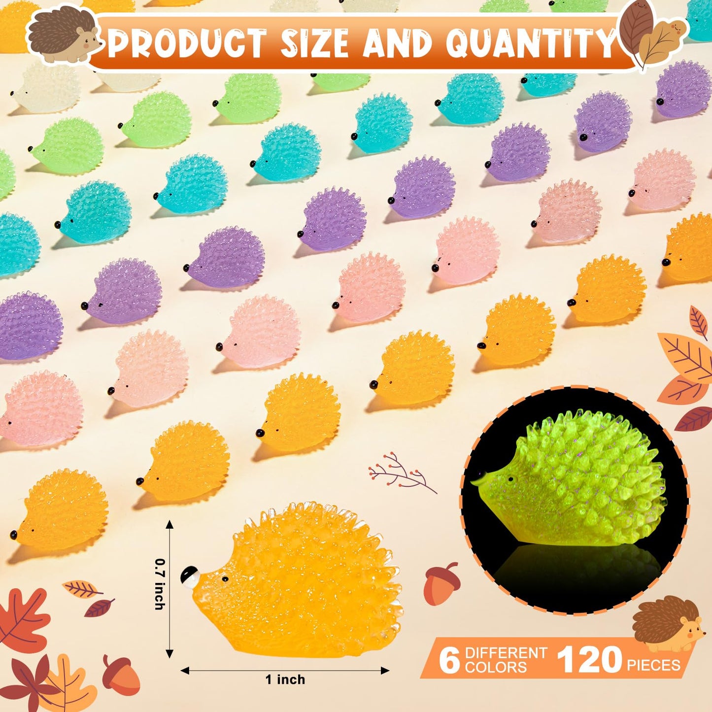 SYWHXY 120PCS Luminous Mini Resin Hedgehogs Cute Miniature Hedgehog Figures Glow in The Dark, Tiny Resin Hedgehogs Animals for Dollhouse Micro Landscape DIY Home Outdoor Decor