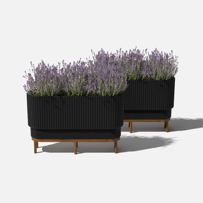 Veradek Demi Series Raised Long Planter for Indoor/Outdoor Use | Made from Plastic & Stone w/Wooden Stand | Modern Patio Décor for Flowers/Shrubs
