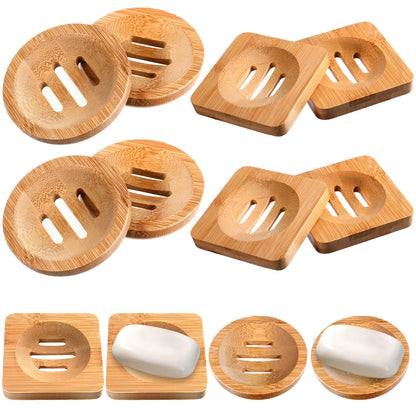 12 Pcs Bamboo Soap Dishes, Wooden Soap Tray Soaps Holder for Bathroom, Shampoo Bar Holder for Shower, for Home Bathroom(Square & Round)