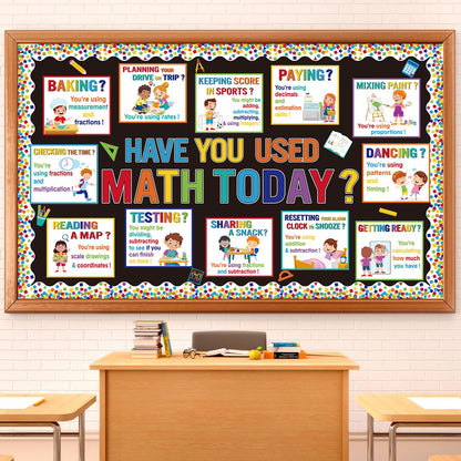 Pajean 74 Pcs Everyday Math Bulletin Board Decoration Mathematics in Daily Life Posters Have You Used Math Today Poster Mathematics Cutouts for Back to School Wall Hallway Teacher Supplies