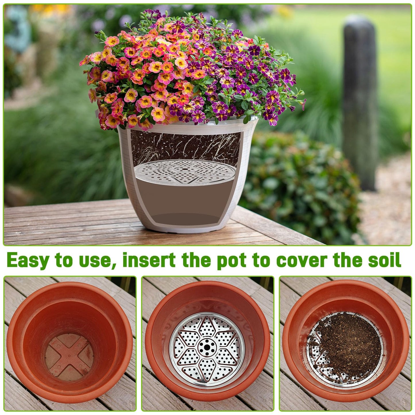 6-Pack 10/11/13-Inch Round Planter Insert, Planter Inserts for large Pots with Drainage Holes, Use Less Potting Soil, Plant Risers for Inside Pots for Tall or Short Planters for Indoor & Outdoor Use