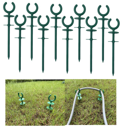 WIBBLESOX 10 Pcs Green Garden Hose Guide Stakes Length Holiday Lights Holder Light Duty High Toughness Plastic Nails Tools for Garden Yard Plant Protection