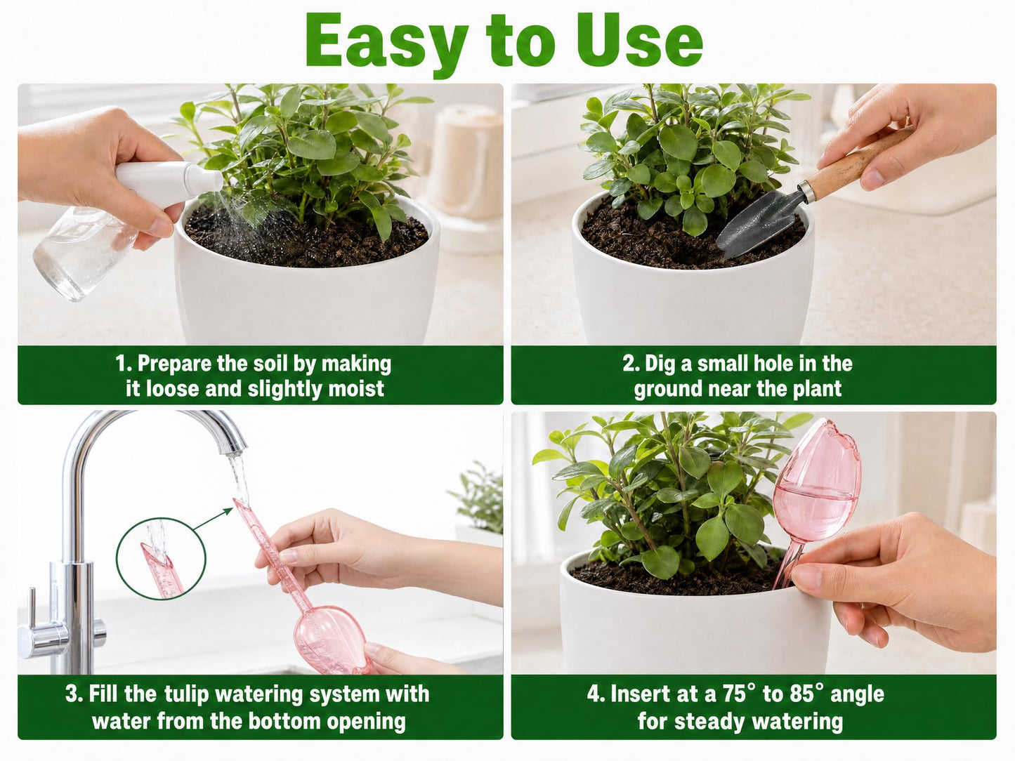 Kysren 3 Pcs Self Watering Globes for Indoor Plants - 9.6" Pink Tulip Plant Watering Devices for Vacation, Shatterproof Clear Plastic Watering Bulbs