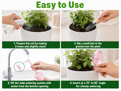 Kysren 3 Pcs Self Watering Globes for Indoor Plants - 9.6" Pink Tulip Plant Watering Devices for Vacation, Shatterproof Clear Plastic Watering Bulbs