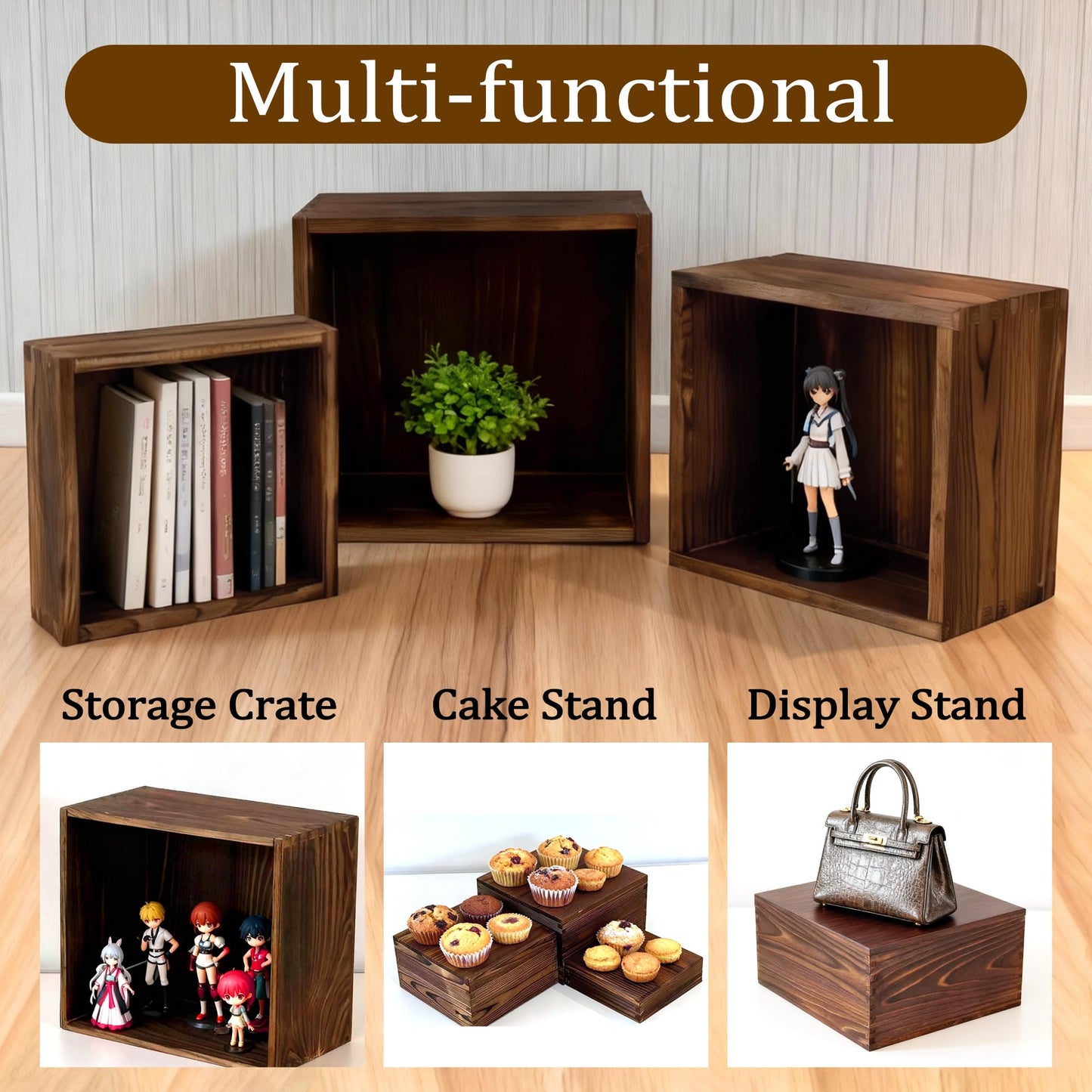 Verssure 6-Pack Wood Risers Display Stands, Multi-Height Food Risers for Buffet Table, Rustic Wooden Cake & Cupcake Stands for Party, Birthday, Wedding, Halloween Decor