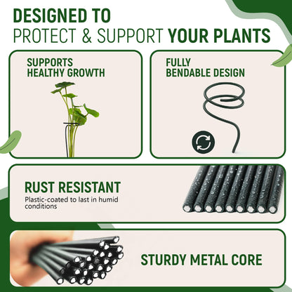 10Pcs Plant Support Stakes for Indoor Plants 16 Inches with 15 Clips, Plant Sticks for Indoor and Outdoor Plants, Tall Bendable Orchid Clips and Single Stem Flower Stakes (Green)