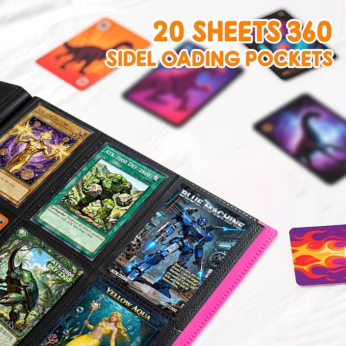 Trading Card Binder 9 Pocket, 360 Card Waterproof Folder with Side Loading Sleeves, Sturdy Card Collection Album for MTG, TCG, Game Cards & Sports Cards (1, Rose Red)