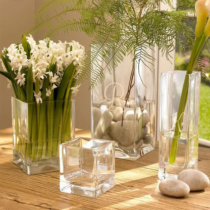 WGV Tall Square Vase Glass Block, Length 5", Height 10", Clear Large Floral Plant Container, Fish Tank, Planter Terrarium for Wedding Party Event, Home Office Decor, 1 Piece